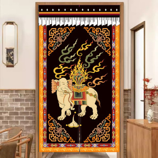 Auspicious Ruyi Door Curtain Auspicious Elephant Half Curtain Chinese Cloth Curtain Partition Curtain Elephant Hanging Curtain Fabric Cotton Linen Door Curtain Hanging Cloth