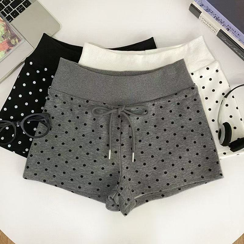 American-Style Polka Dot Drawstring Sports Shorts for Women, 2026 Spring New Versatile Slim-Fit Casual Shorts, Hot Girl Hot Pants