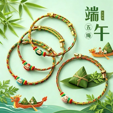 端午节手工编织五彩绳宝宝虎头手绳可调节民族风节日饰品摆摊货源