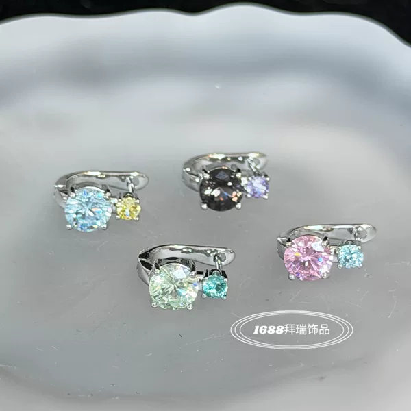 Basic Commuting Color-Contrast Dopamine Color Block U-Shaped Straight Needle Hoop Earrings, Ear Clips, Piercing Earrings, Same Style as on Xiaohongshu