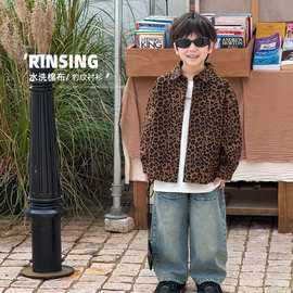 童酷2025春季新款湖州织里童装潮酷男童衬衣韩版豹纹翻领儿童衬衫