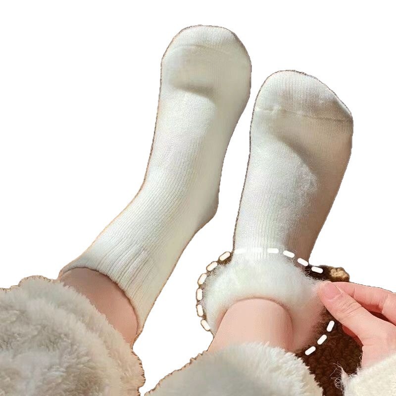 男女拉绒毛圈袜秋冬中筒毛圈加绒加厚冬天保暖睡眠地板长筒袜长袜|undefined