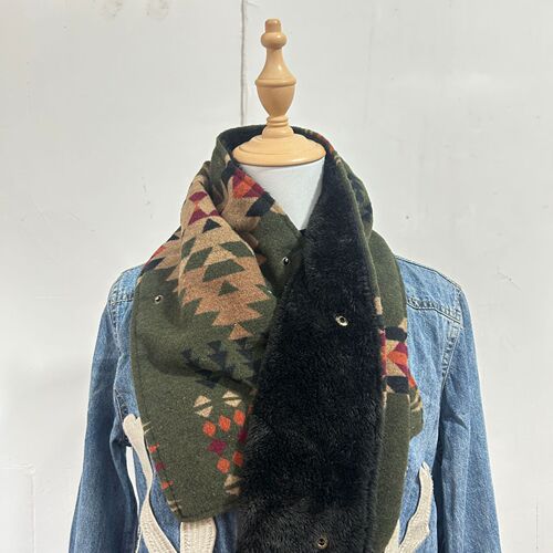 Bohemian Double Button Plaid Wool Knit Scarf with American Cowboy Style