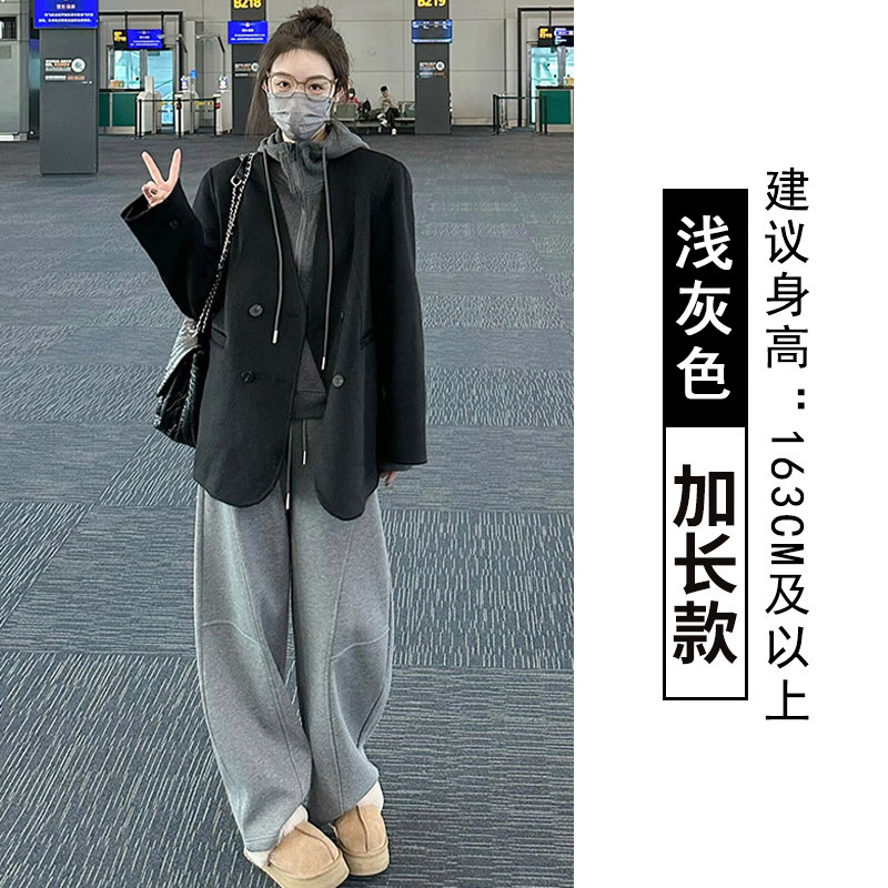 弯刀阔腿裤女秋冬2025新款高腰直筒休闲运动裤加绒香蕉镰刀卫裤子|undefined