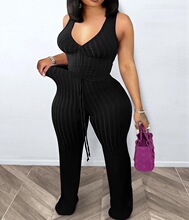 I 27802 V Neck Drawstring Vest Flare Pants Set Ůʿ���e���b