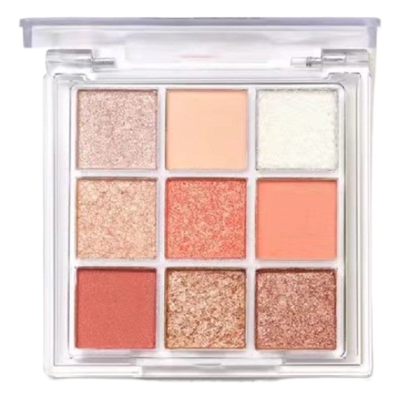 Ins Super Hot Transparent Acrylic Nine-Color Eyeshadow Palette Pearlescent Matte Fine Glitter Nine-Square Grids Crispy Fragrant Rice Student Makeup