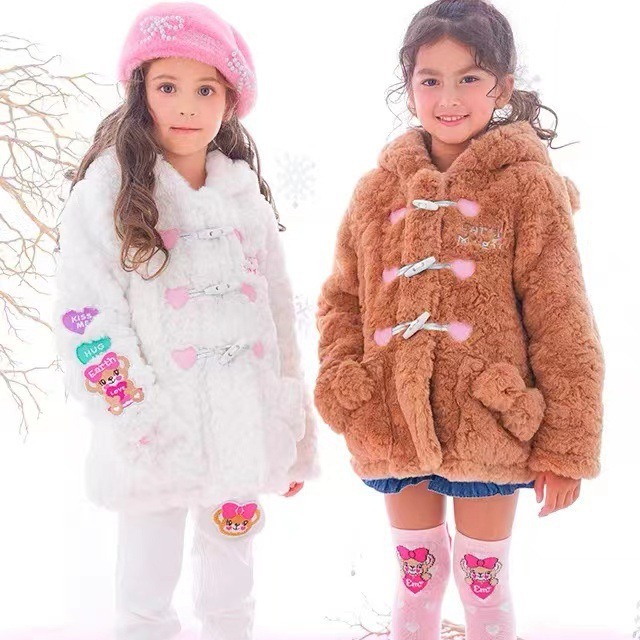 【现货】23秋冬潮牌高定童装EM獭兔毛加厚牛角扣女童外套