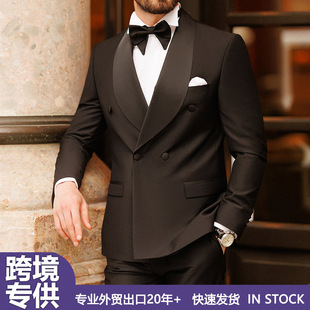 Men's Double-Breasted Suit Two-Piece American Retro Pointed Lapel New Business Casual Suit
