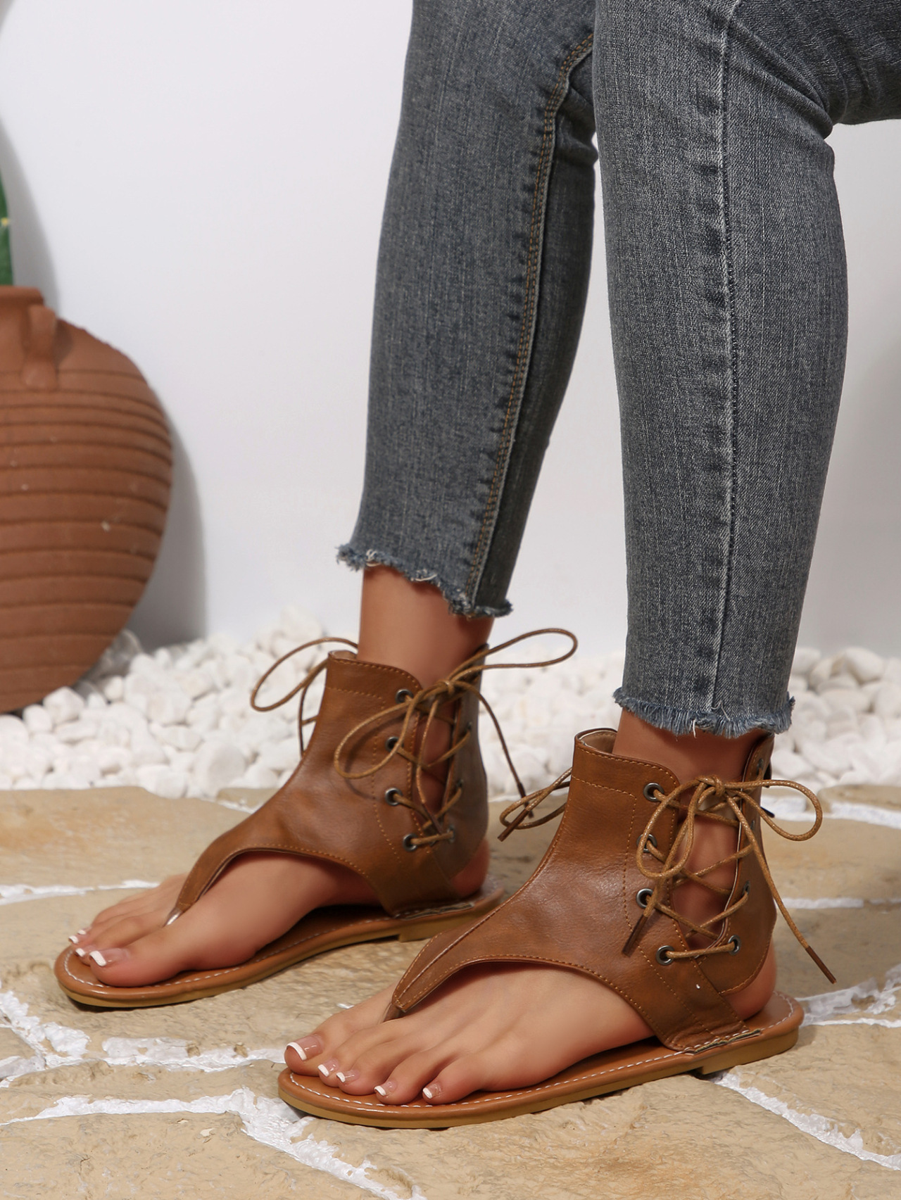 Women's Vintage Retro Flip Flops, Flat Sandals With Back Zipper_voghion.com