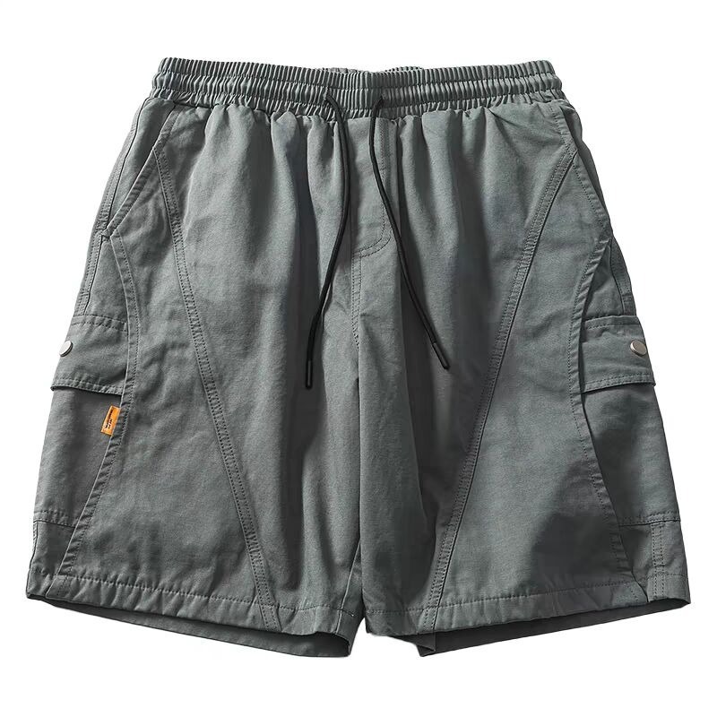 Cargo Shorts Men's Summer Loose Straight Men's Mid-Pants Outdoor Multi-Pocket Casual Three-Quarter Pants Elastic Waist Pants