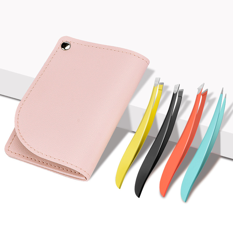 Fabricante en stock COLOR DE ACERO INOXIDABLE plana oblicua ceja clip punta depilación pinzas barba tirando herramienta belleza traje