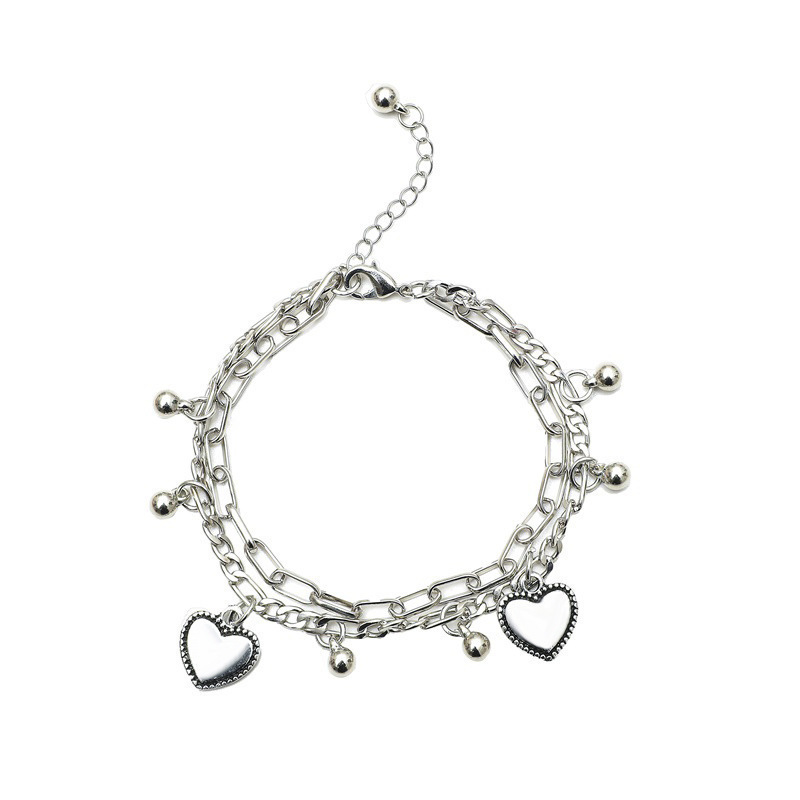 Vintage Double Heart Bangle Bracelet For Couples Minimalist Style_voghion.com