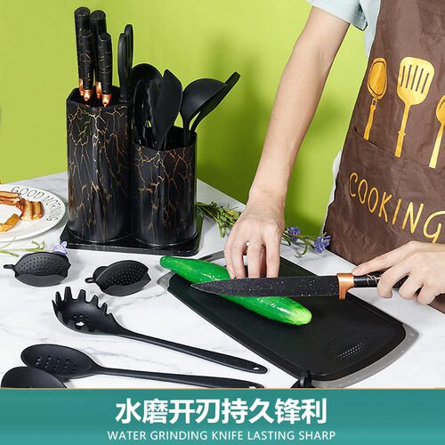 Silicone Pot Spatula Soup Spoon Set of 25 - Non-stick Silicone Spatula, Gold-plated Knife, Nordic Silicone Kitchenware Set for Wholesale