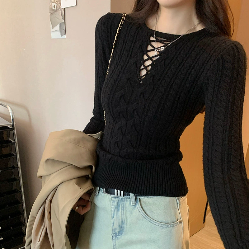 Ретро полые вихревые свитера высокого уровня чувство вязаные свитера женские осенние и зимние новые супер красивые стройные топы