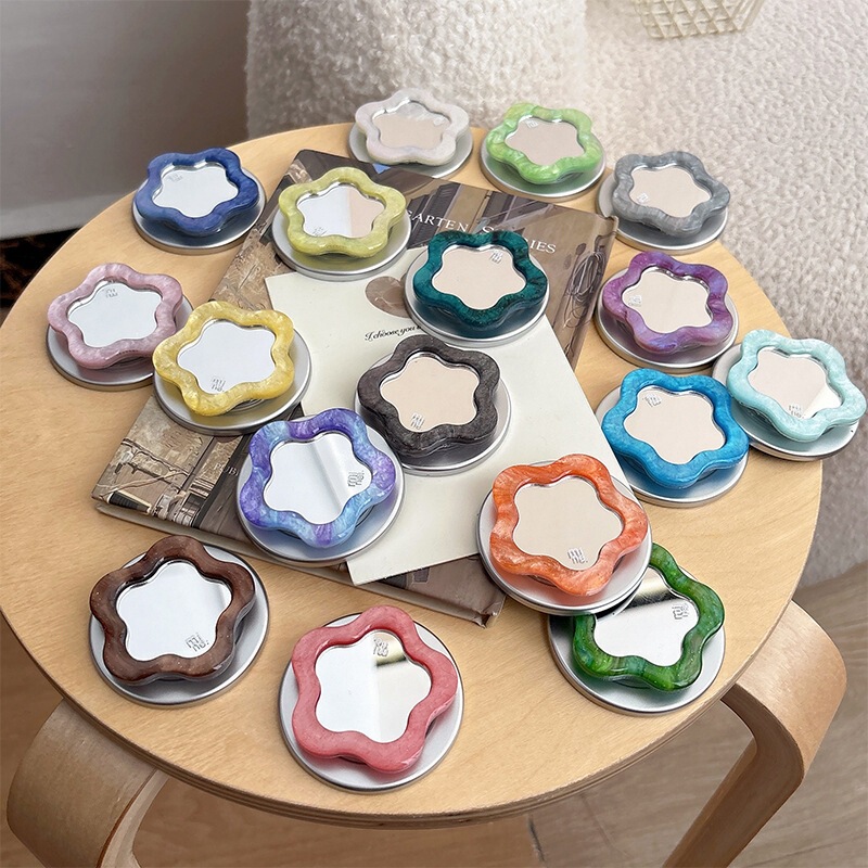 Korean ins-style simple desktop phone pop-socket stand with magnetic small mirror, flower ring holder, and retractable logo printing Korean ins-style simple desktop phone pop-socket stand with magnetic small mirror, flower ring holder, and retractable logo printing