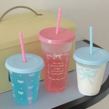 小众夏季塑料吸管杯女生大容量家用喝水自制奶茶冷饮杯设计感水杯