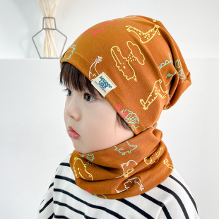 Children's cotton double-layer hat scarf 2-Piece Set baby autumn and winter warm pullover hat boys and girls spring and autumn