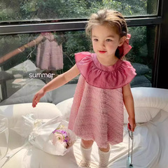 韓版童裝女童連衣裙夏季兒童洋氣荷葉邊領背心裙小女孩純色裙子潮