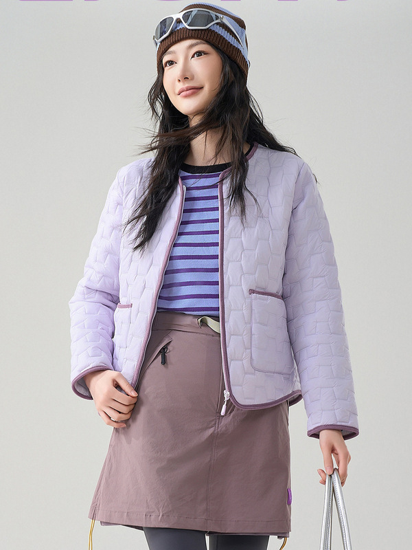 休闲简约小香风拼色绵羊毛外套女2025年冬季轻薄菱格保暖棉袄上衣|undefined