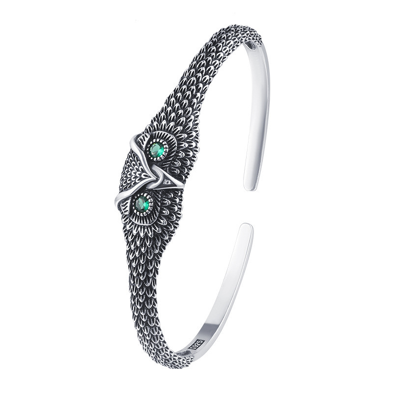 Pulseras de plata búho mujeres frías retro personalidad popular en línea nicho de diseño de moda europea y americana alta sensación de brazalete
