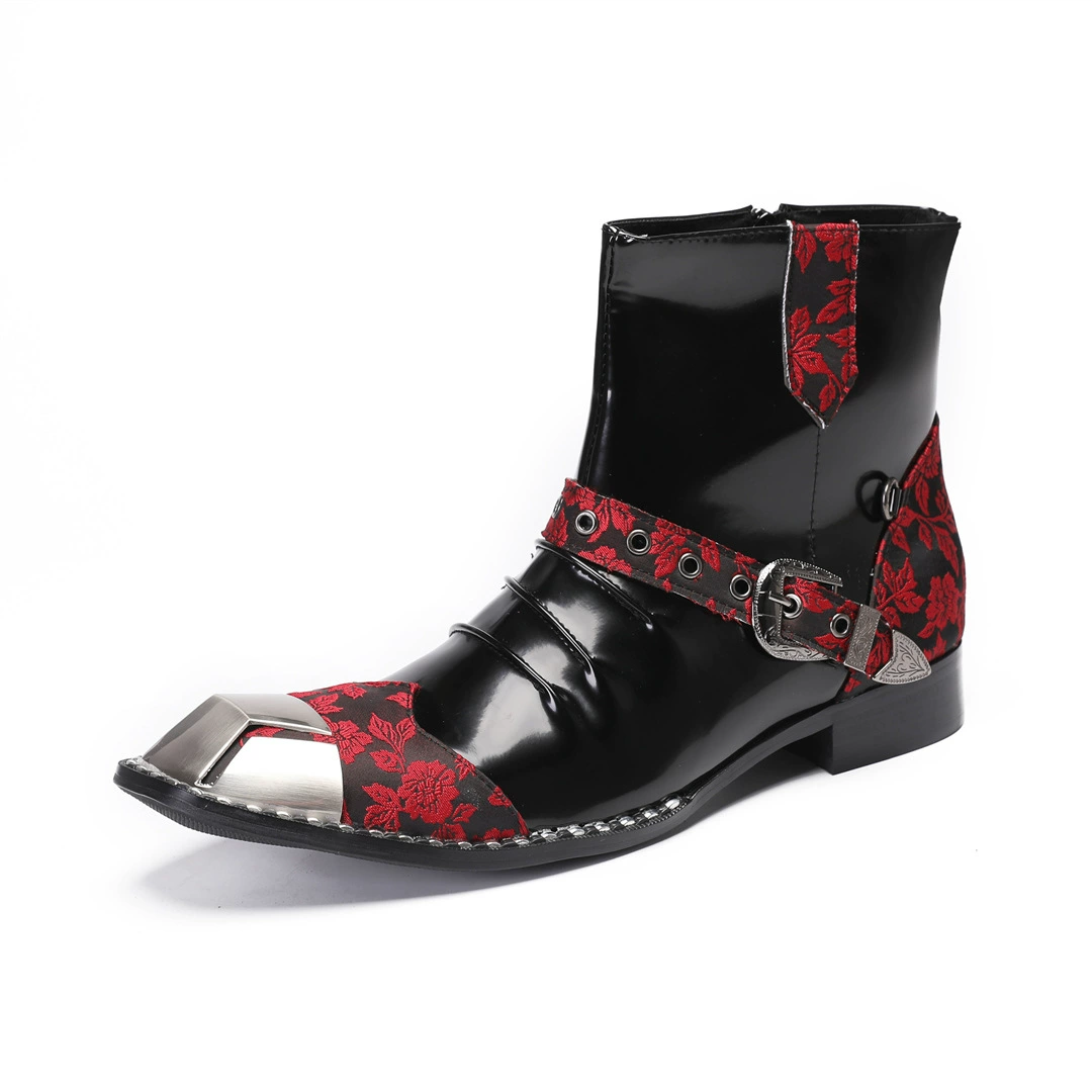 Специальные красные блестящие кожаные кожаные кожаные западные ковбойские сапоги короткие сапоги рыцарь сапоги челси мотоциклист сапоги мужские сапоги
