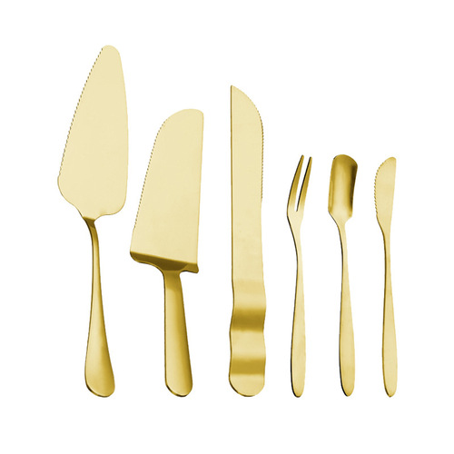 Stainless steel gold cake spatulas, knives, forks, and spoons, mooncake knife and fork set, pizza knife, baking tools, laser logo