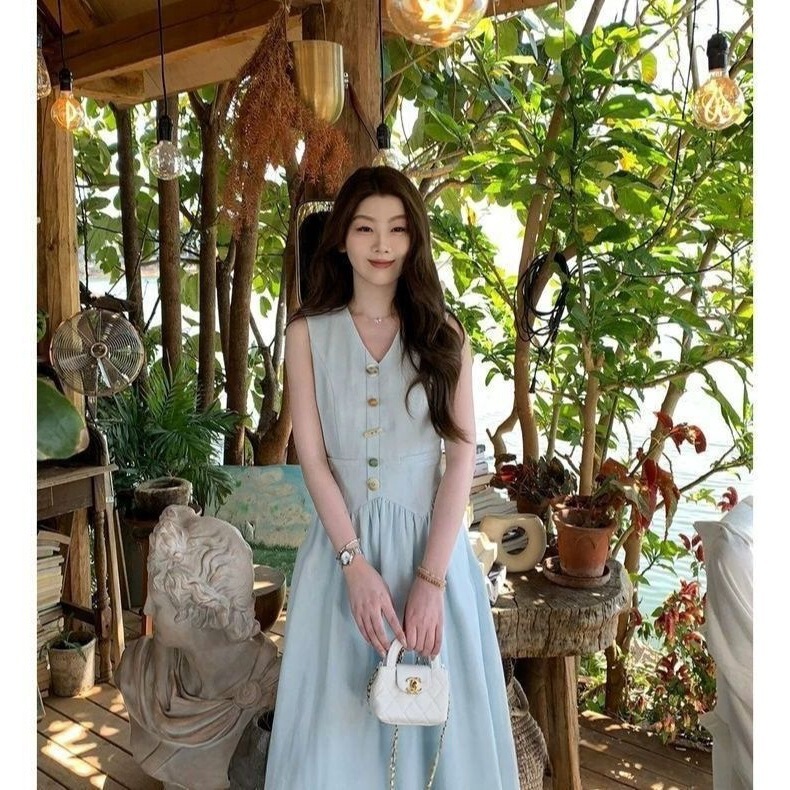 French-Style Summer Waist-Cinching Slimming Long Dress, Versatile New Elegant Chanel-Style Vest Dress for Women