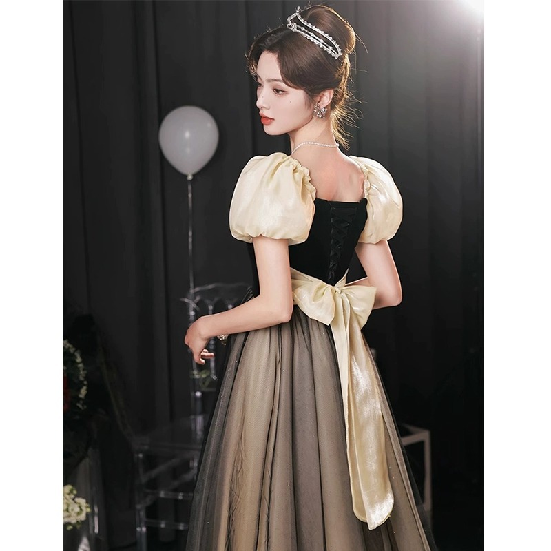 Vestido de noche negro para mujer, nuevo estilo 2026, de alta gama, lujo, nicho, para estudiantes, ceremonia de mayor edad, fiesta de graduación, princesa huida