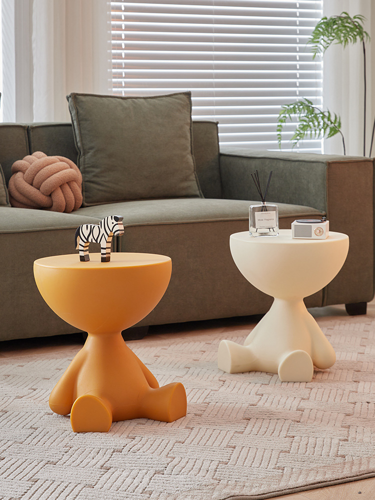 Creamy Wind Fashionable Flat Top Coffee Table for Small Apartments, Home Use Sofa Side Table, INS Designer Bedroom Plastic Side Table