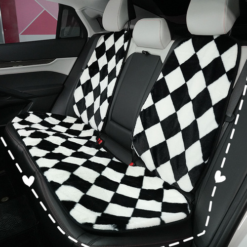 Car Seat Cushion Checkerboard Checkerboard Autumn and Winter Plush Car Mat Warm Anti-Slip Car Seat Simple Black and White Diamond Seat Cushion Single Piece