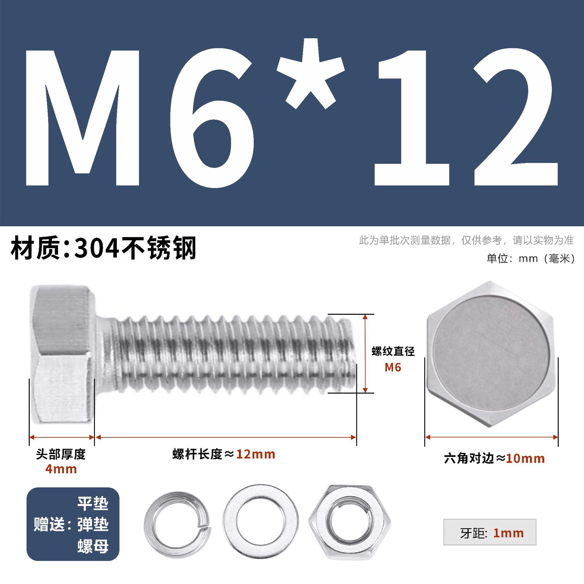 304 acero inoxidable tuerca perno hexagonal conjunto de accesorios de almohadilla de resorte M3M4M5M6M12 image 68