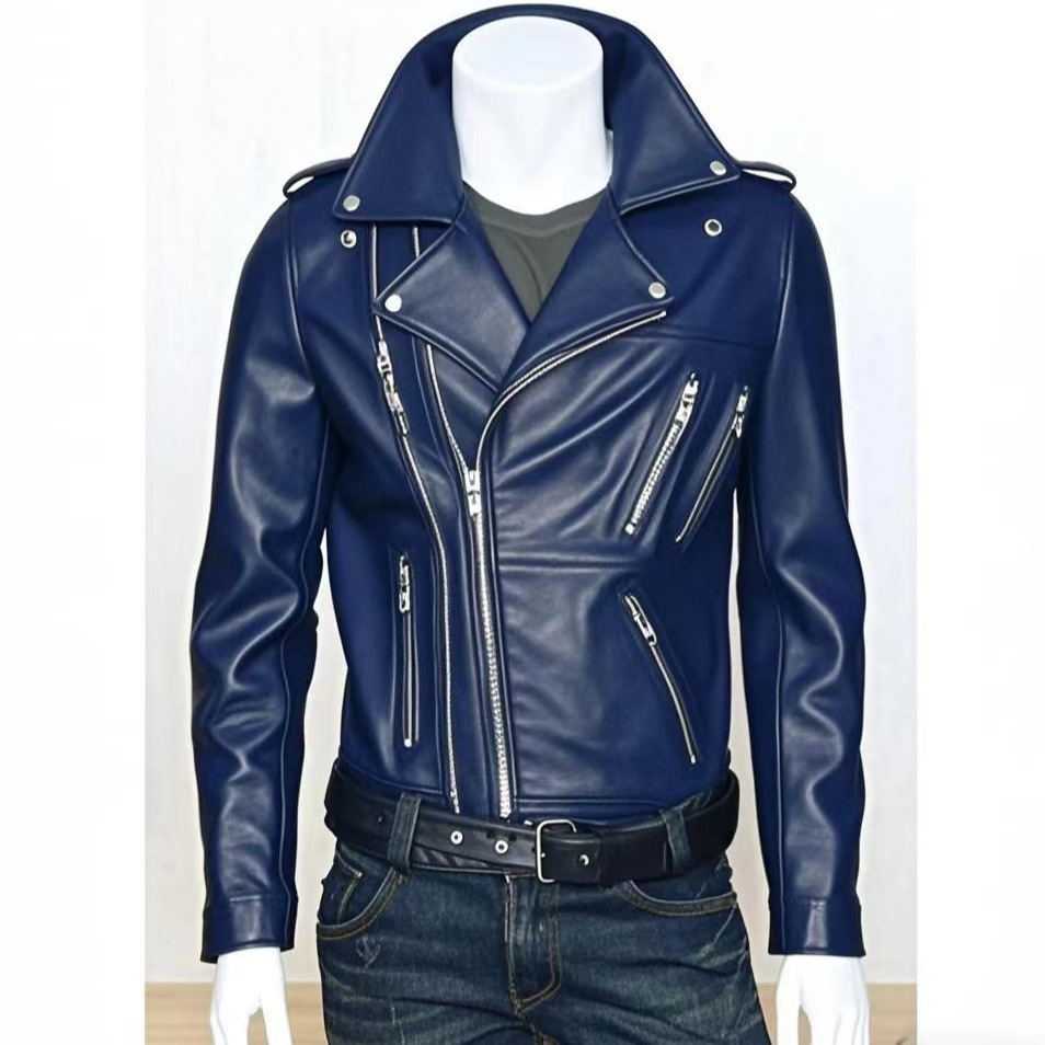 New autumn/winter men's leather jacket, Korean style, stand collar, slim fit PU leather top, trendy men's outerwear.
