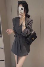 休闲高级小个子西服v领飘带感2025开春款绑带春秋新款西装外套女