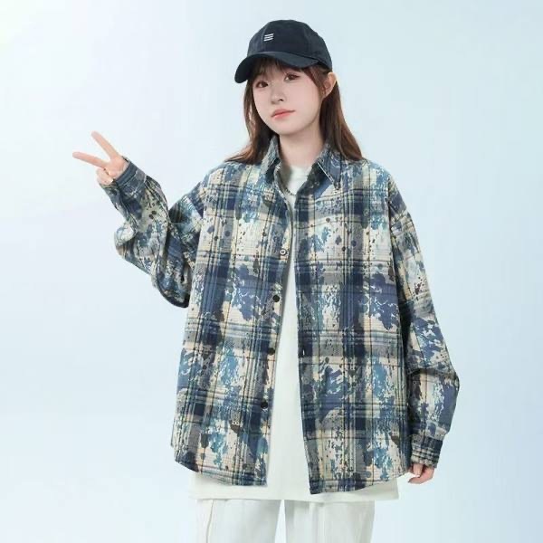 チェック柄シャツ女性 2025 春の新韓国ファッションガール小柄なレトロ長袖シャツカジュアルジャケット|undefined