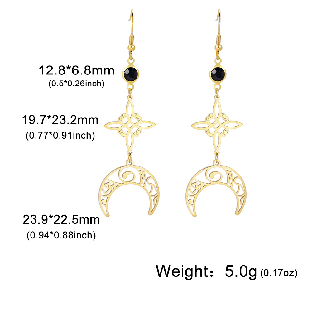 Unisex Gender Hollow Out Design 1 Pair Vintage Style Witch Knot Moon Solid Color Plating Hollow Out Stainless Steel Ear Hook