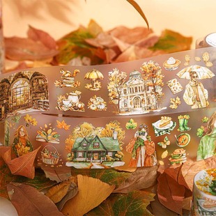 The leaves in your photo album are misty PET tape retro warm autumn leaves character material hand account decoration collage