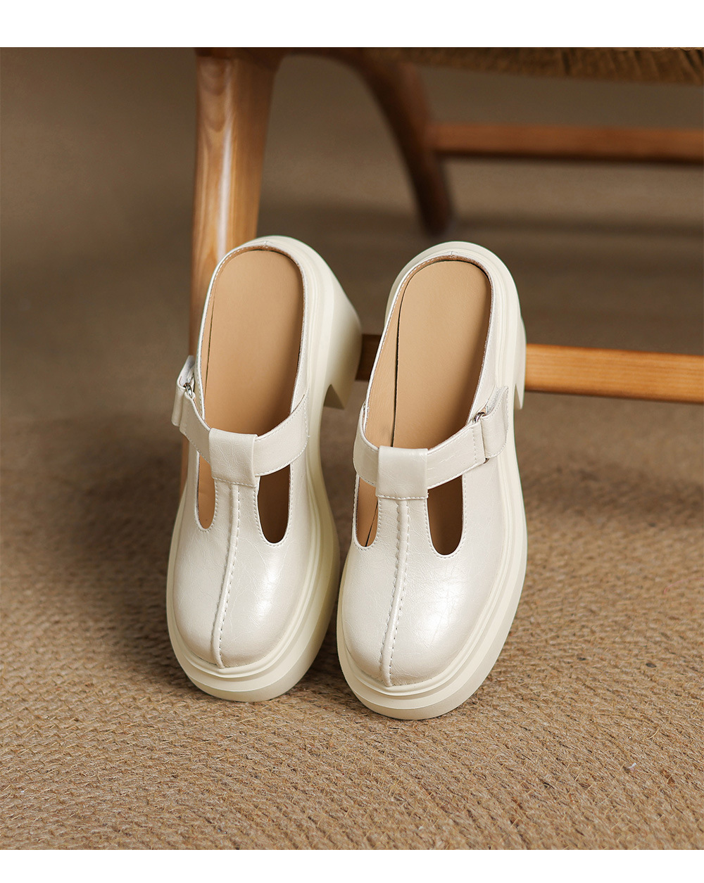 Sandal cao gót nữ đế xuồng da thật, quai hậu bít mũi, gót 10 cm — đen, Màu trắng nhạt chi tiết 12