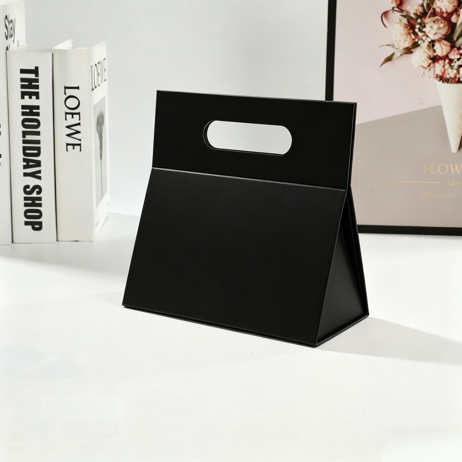 Caja plegable de una pieza, embalaje de regalo negro, caja vacía de color sólido, logotipo de impresión, caja de embalaje de mano, regalo