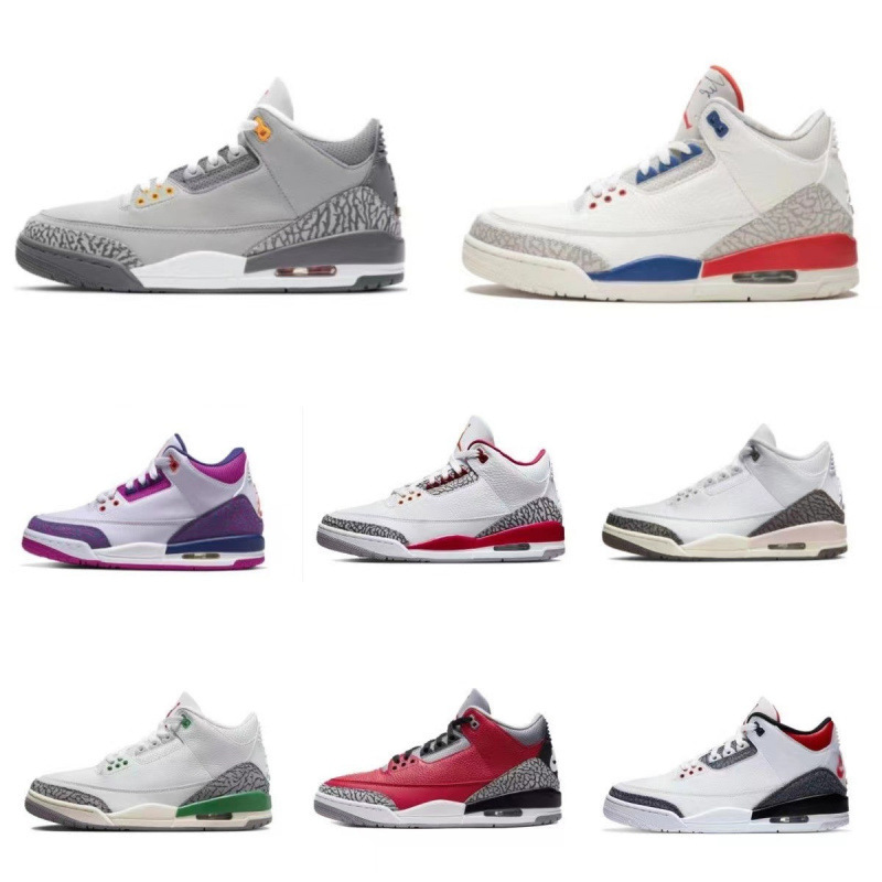 Putian Pure Original Aj3 Basketball Shoes Fujiwara Hiroshi Aj3 Flame Bird White Cement Off-White Gray Men's and Women's Shoes Casual Sports Shoes