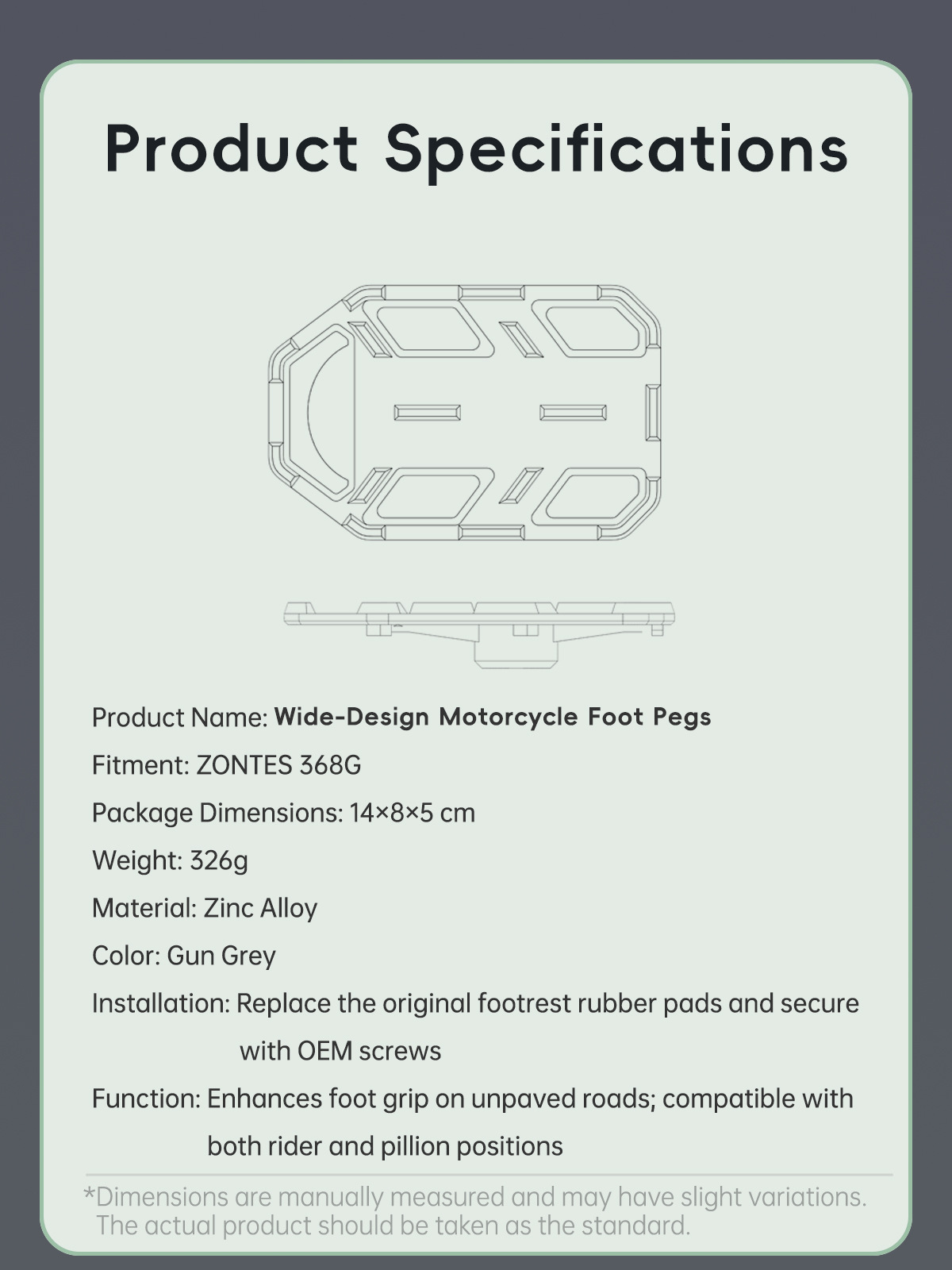 Suitable for Zontes 368g Motorcycle Modified Off-Road Anti-Slip Foot Pedals, Rear Footrests, Passenger Footrest Accessories