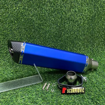 Tail Small Hexagon Tail: Motorcycle exhaust pipe - 470-small-hexagonal-round-mouth-blue-body-imitation-carbon-head