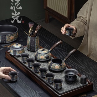 Purple Sand Tea Set Set with Lotus Side Handle Teapot for Home Tea Drinking Cup Complete Gift Box Set Light Luxury Gift