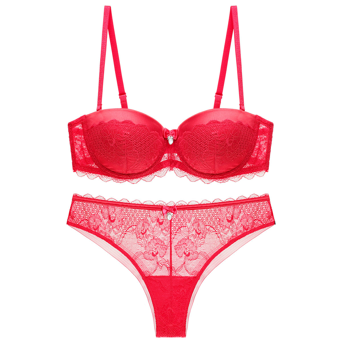 Damen Spitzen-bh Und Slip Set - Komfortable Push-up Wäsche_voghion.com