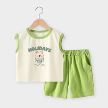 儿童背心套装夏季纯棉女童短裤衣服宝宝韩版男童无袖童装中小童