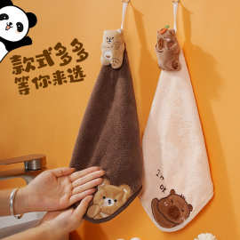 卡通立体可爱擦手巾可挂吸水手帕厨房珊瑚绒刺绣抹手布儿童小方巾