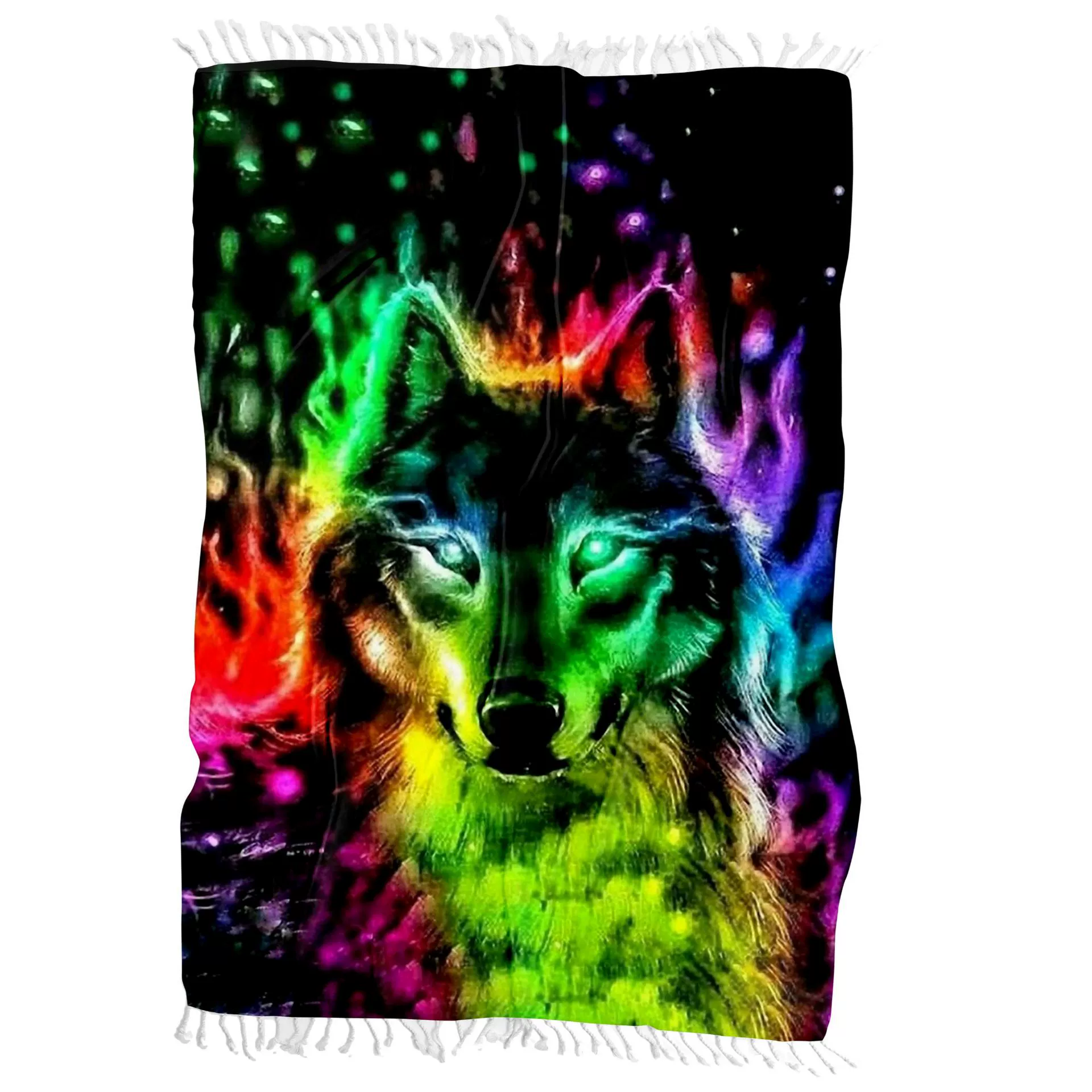 Волк печатания полотенца ванны 3Д цифров валика взморья Микрофибер пляжного полотенца квадрата Тассел прямоугольный