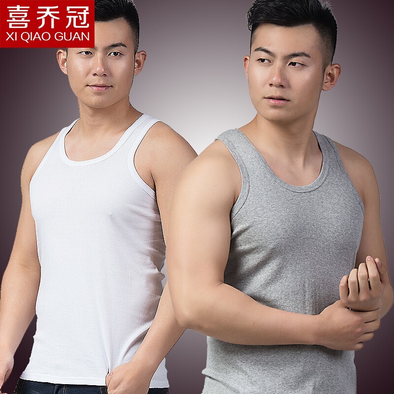 Summer Men's Vest Pure Cotton Base Fitness Fine Ribbed Sports Round Neck Tank Top Wholesale Breathable for Teenagers