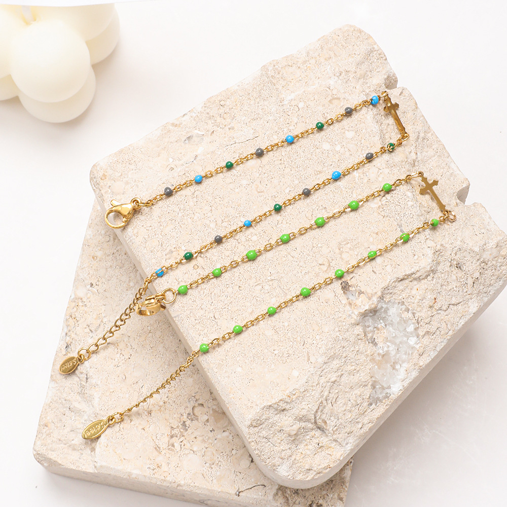 Stainless Steel Simple Style Cross Enamel Plating Bracelets display picture 3
