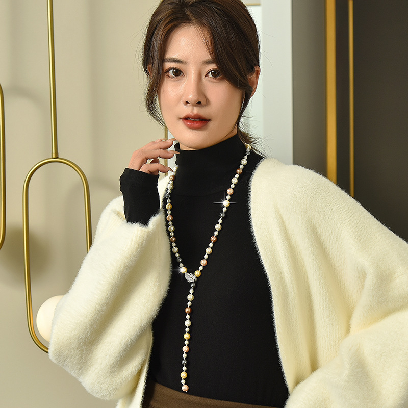 Factory Direct Pearl long necklace women's high-grade Leaf Pearl sweater chain elegant all-match autumn and winter accessories