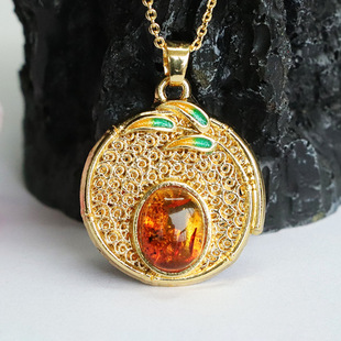 Xinyu Natural Amber Pendant Huapo Bamboo Necklace Retro Jewelry Factory Wholesale HP4050906L